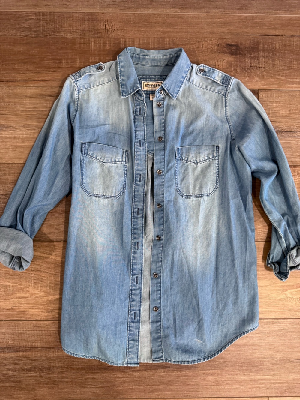 Express Light Wash Boyfriend Fit Denim Button-Up Shirt